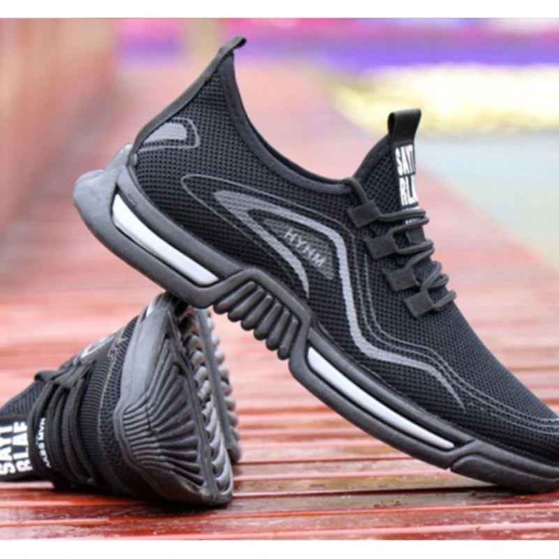 Tênis casuais de malha masculinos de verão, tênis leves com sola macia e cadarço, tênis casuais para corrida e caminhada ao ar livre, sapatos baratos